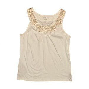 NWOT Croft & Barrow White and Gold Embellished Tank Top Size Large